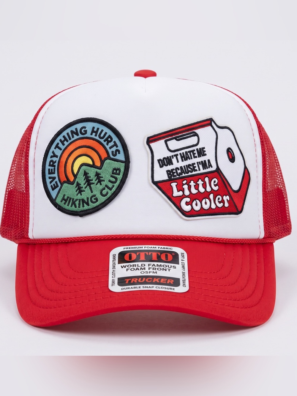 OTTO Men’s SnapBack Mesh Red & White Adventure Patches Trucker Hat